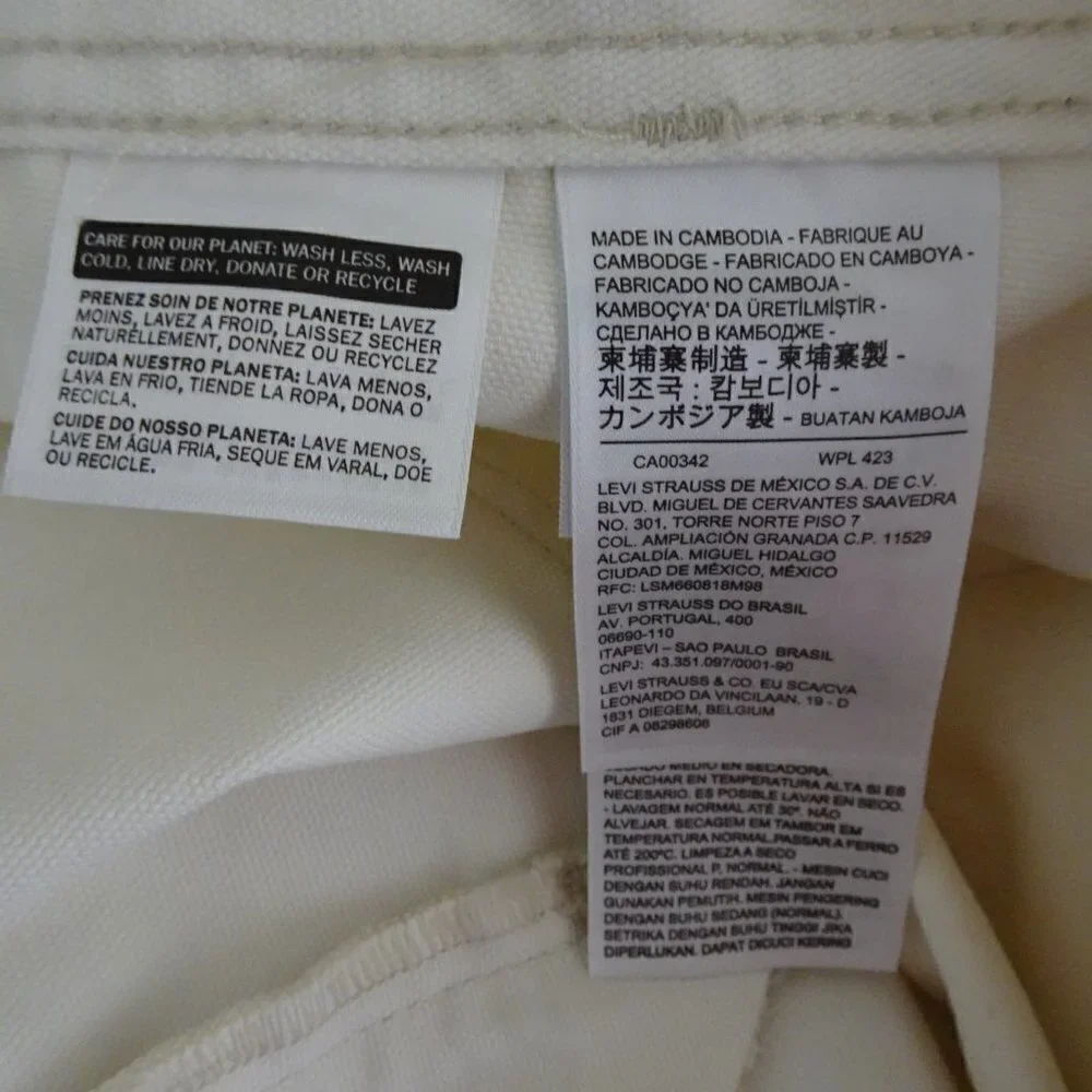 Levi's Utility Pants Jeans Men's 42x32 Off White Ivory Denim Tapered Pockets